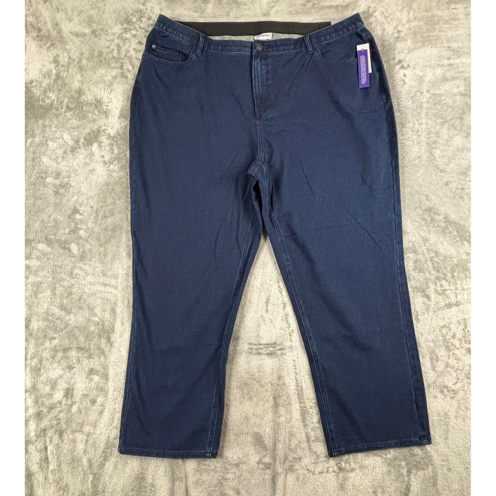 Catherines Knit Jean Fly Front Womens 28W Stretch French Terry Blue Pants NWT